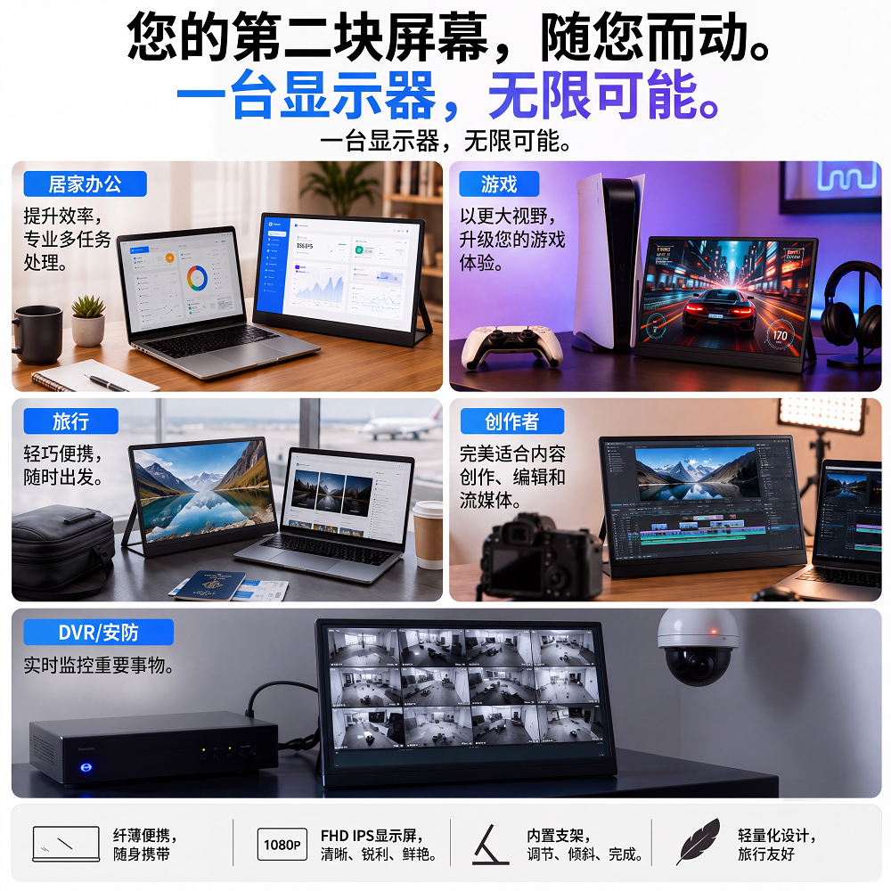 无线 HDMI 发射器与内置接收器便携显示屏
