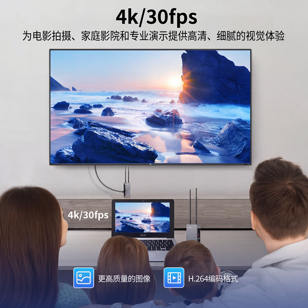 JM500PRO 4K 无线 HDMI 发射器与接收器 | 500米/1640英尺远距离传输 | 4K@30Hz | 0.06S 低延迟