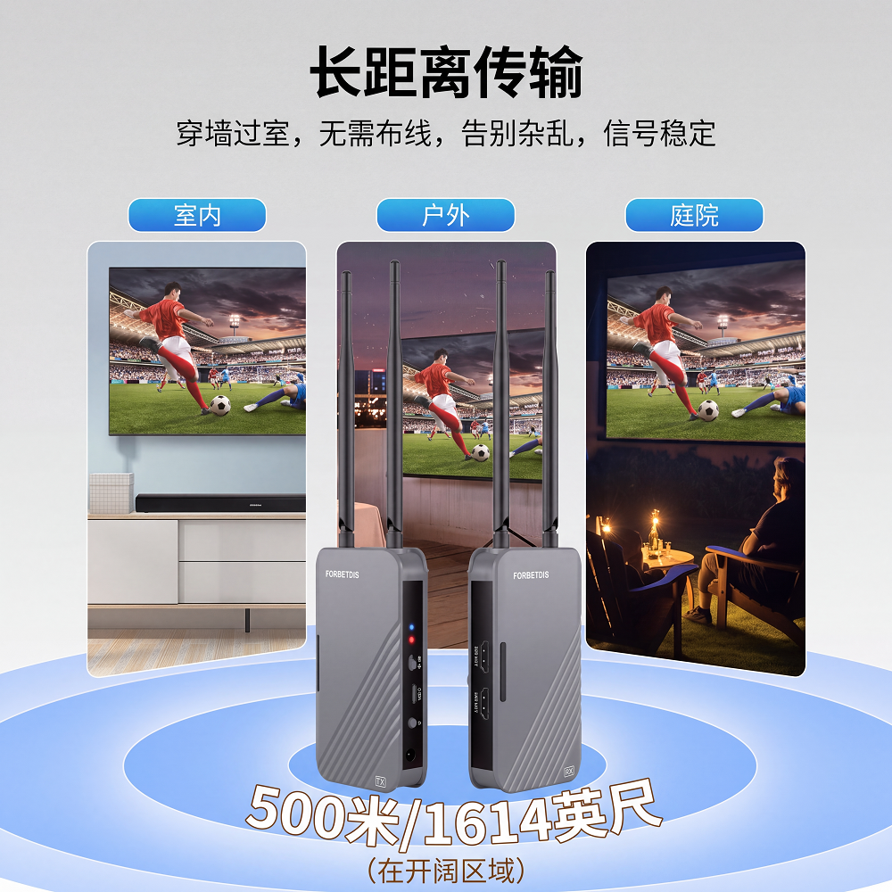 JM500PRO 4K 无线 HDMI 发射器与接收器 | 500米/1640英尺远距离传输 | 4K@30Hz | 0.06S 低延迟
